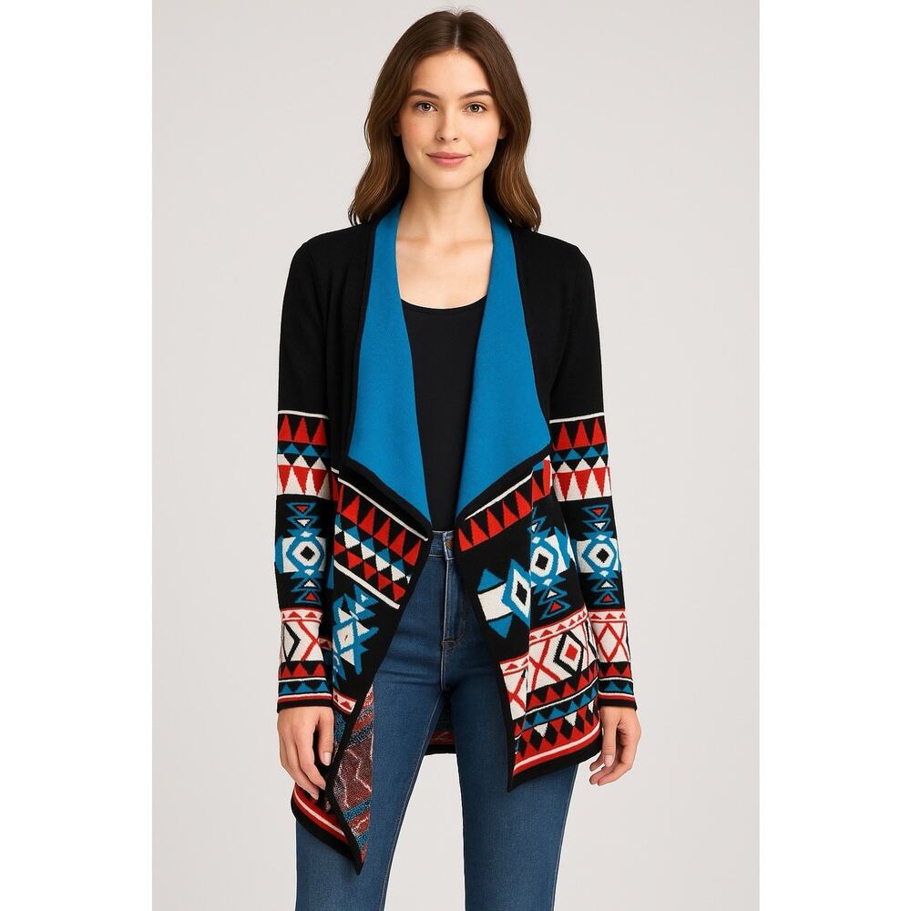 Southwest Cowgirl Justice Open Front Cardigan Sweater Small Aztec Print Western